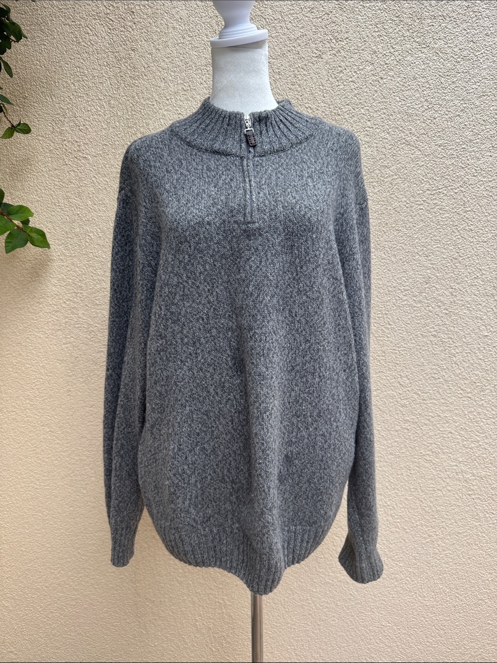 Daniel Blasi cozy gray knit quarter-zip sweater ribbed mock neck collar wool